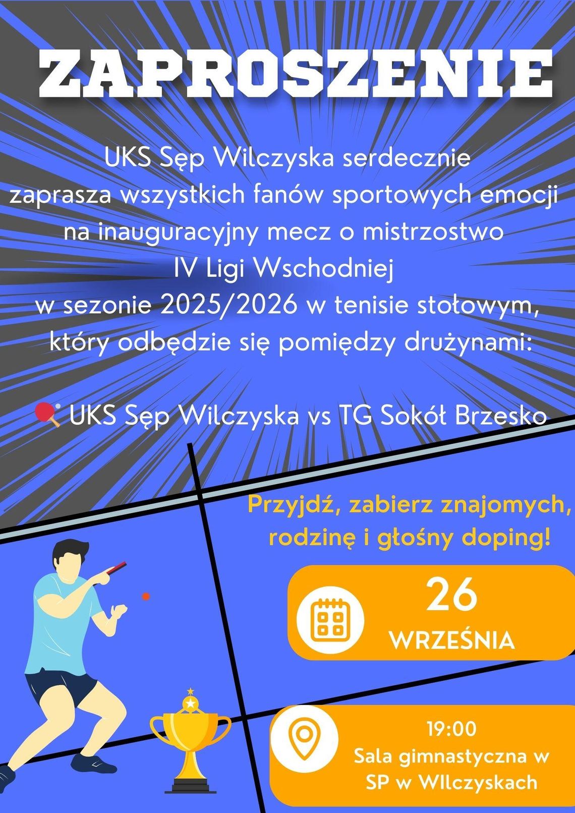 Mecz IV ligi wschodniej w tenisie stołowym | zwiastuny imprez - halogorlice.info Zdjęcie przedstawia plakat promujący wydarzenie Mecz IV ligi wschodniej w tenisie stołowym
