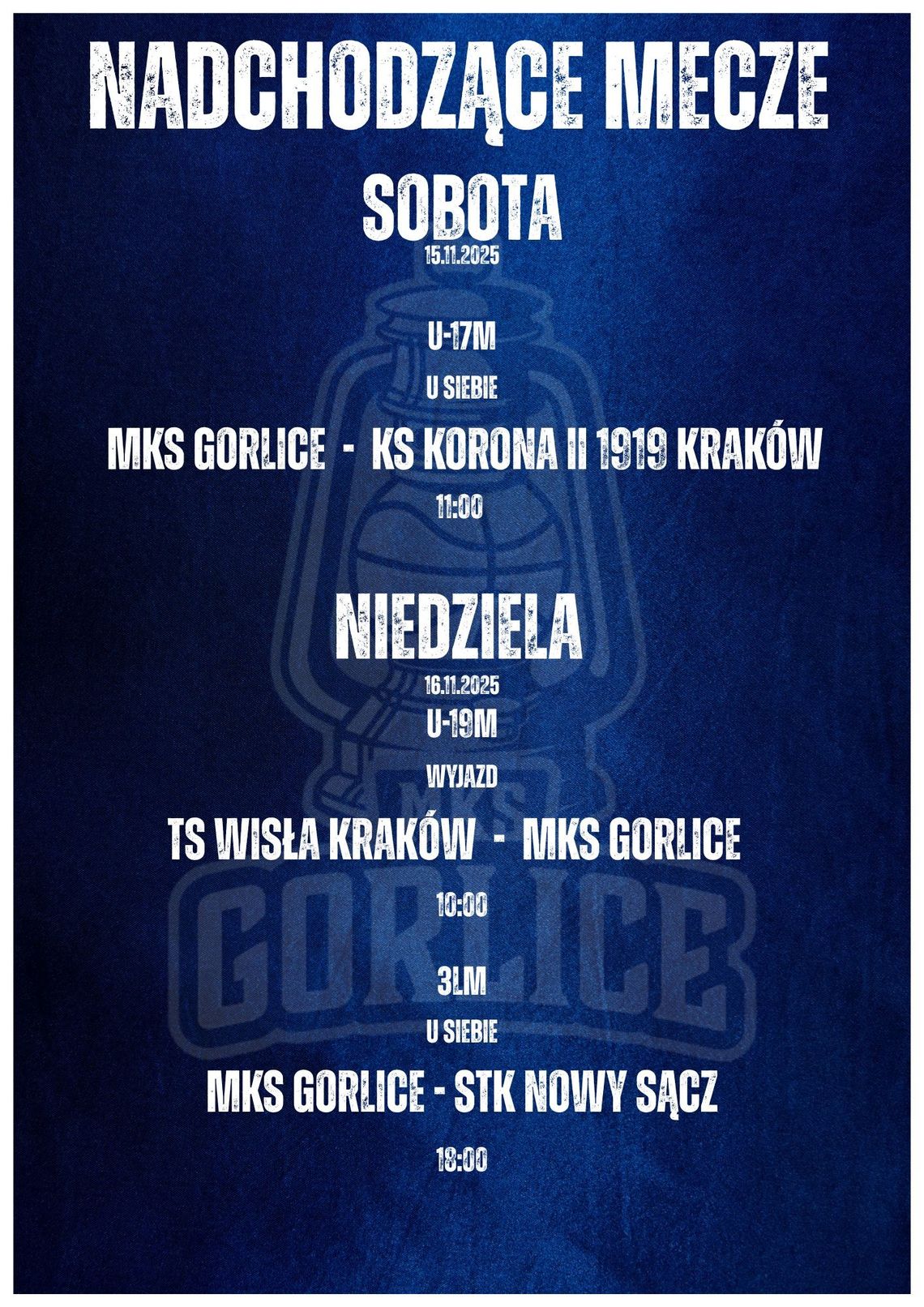 Plakat zapowiadający wydarzenie mecz koszykówki MKS Gorlice - KS Korona II 1919 Kraków