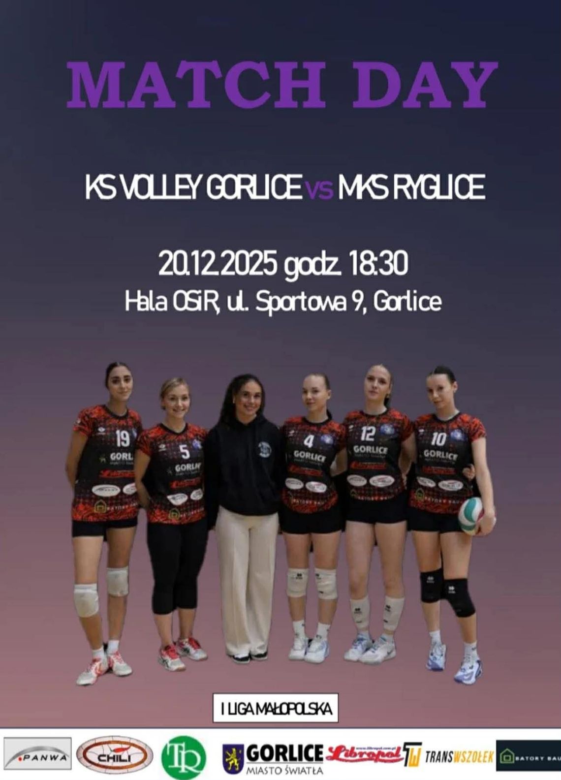 Plakat zapowiadający wydarzenie - Mecz KS VOLLEY Gorlice	- MKS Ryglice