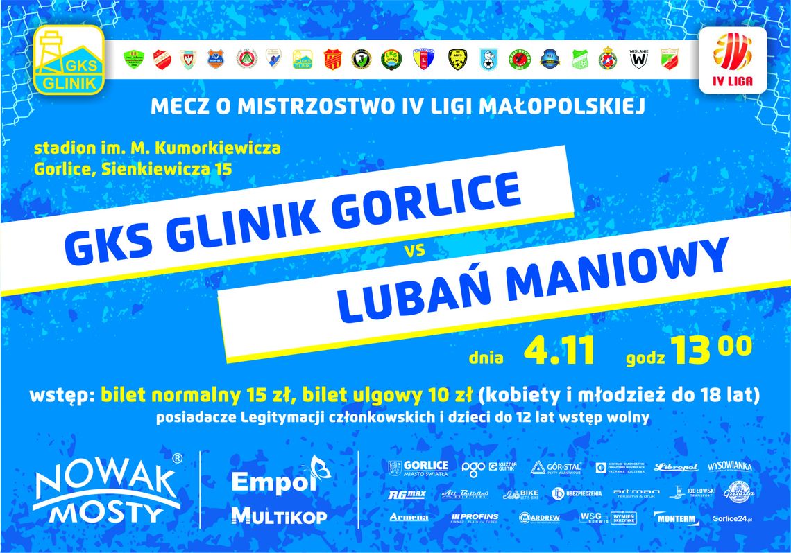 Mecz o mistrzostwo 4. ligi małopolskiej: Glinik Gorlice – Lubań Maniowy | halogorlice.info