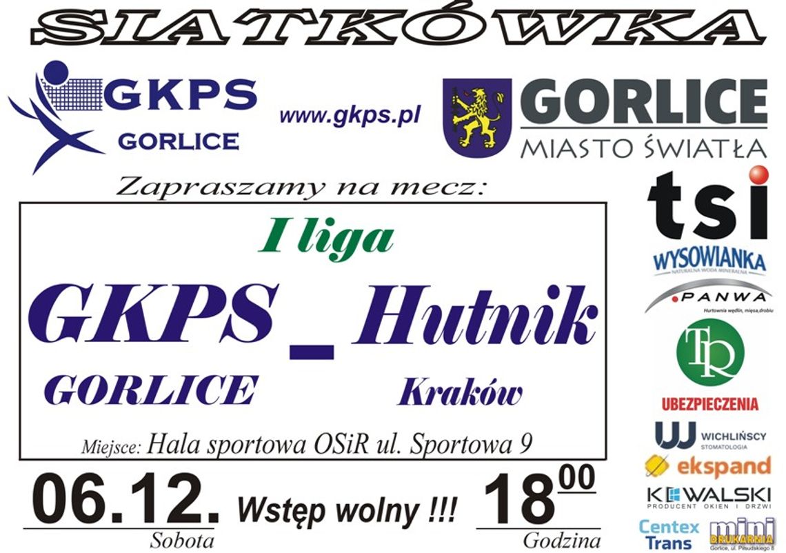 Mecz siatkówki GKPS Gorlice - KS Hutnik Kraków | zapowiedzi wydarzeń - halogorlice.info