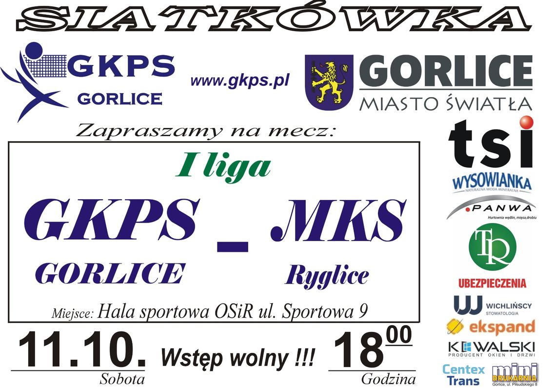 Mecz siatkówki: GKPS Gorlice – MKS Ryglice | zapowiedzi imprez – halogorlice.info plakat zapowiadający wydarzenie Meczu siatkówki | GKPS Gorlice & MKS Ryglice