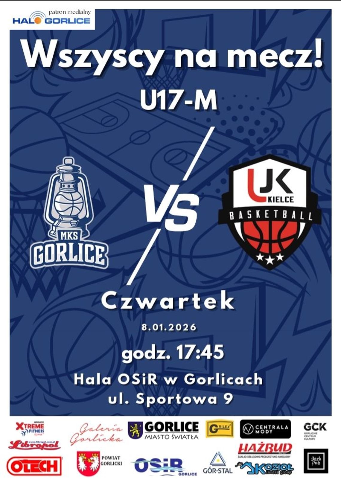 Plakat zapowiadający wydarzenie -Mecz U17-M: MKS Gorlice vs UK Kielce