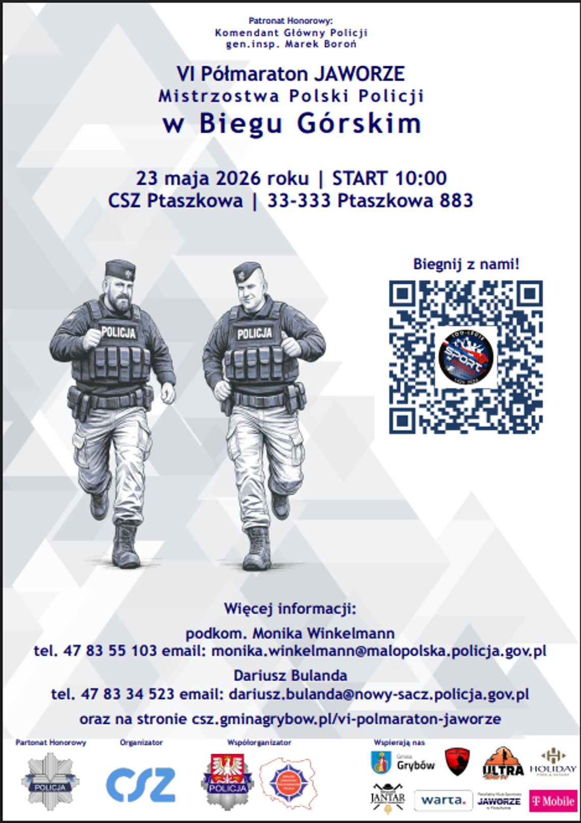 zdjęcie przedstawia plakat promujacy wydarzenie - Mistrzostwa Polski Policji w Biegu Górskim w ramach VI Półmaratonu Jaworze