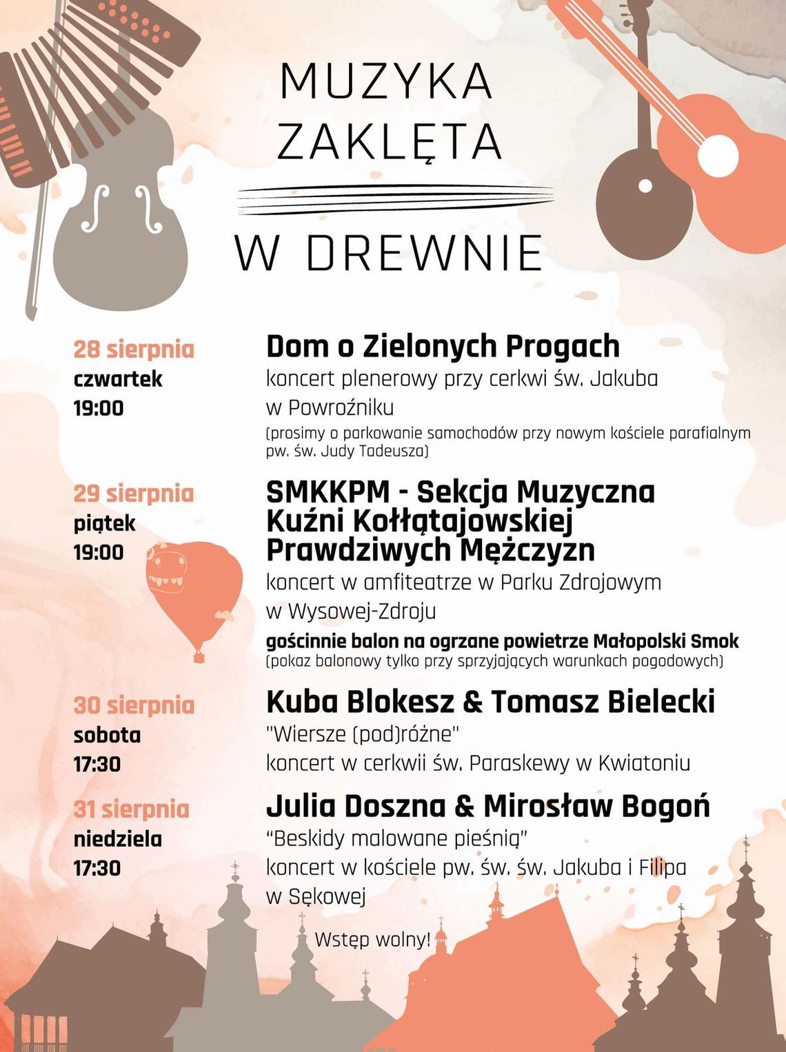 Muzyka zaklęta w drewnie | halogorlice.info Zdjęcie przedstawia plakat promujący wydarzenie Muzyka zaklęta w drewnie