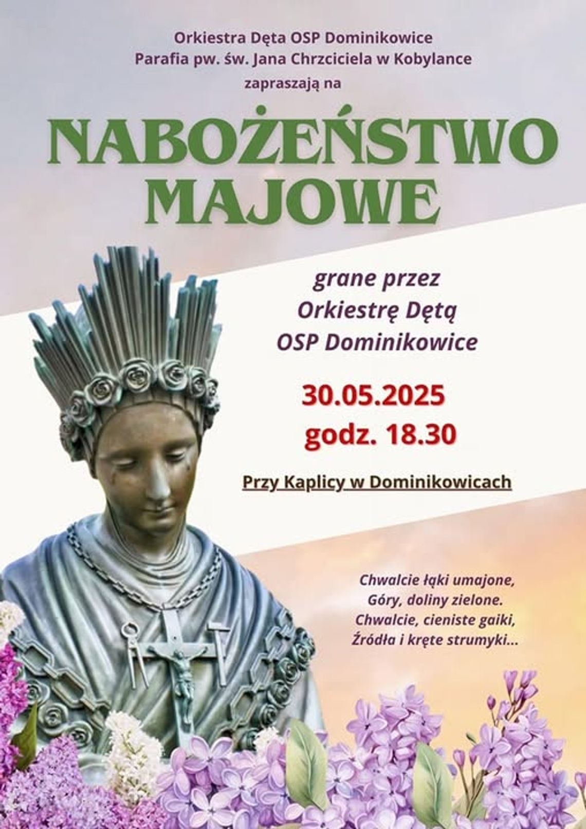 Nabożeństwo majowe grane przez Orkiestrę Dętą | halogorlice.info Plakat zapowiadający nabożeństwo majowe grane przez Orkiestrę Dętą