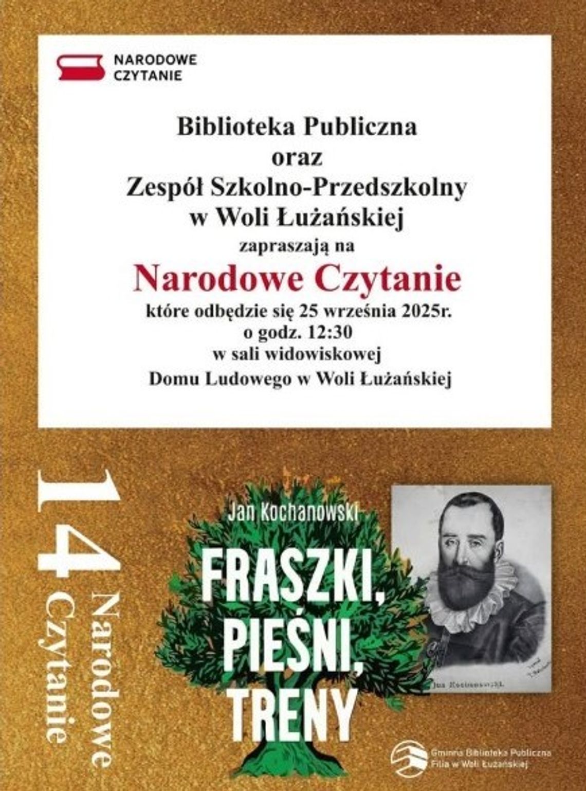 Zdjęcie przedstawia plakat promujący wydarzenie Narodowe Czytanie poezji Jana Kochanowskiego