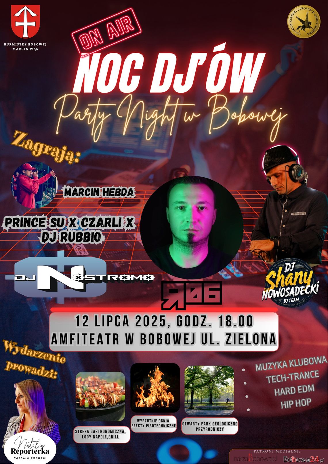 Plakat zapowiadający Noc DJ'ów. Party Night w Bobowej