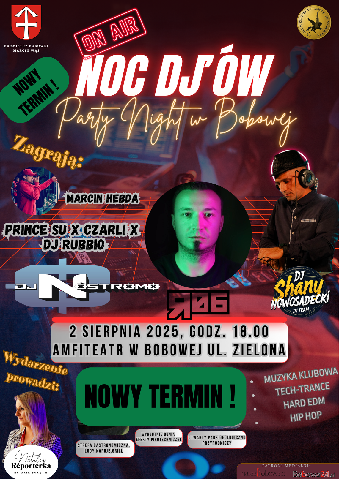 Plakat zapowiadający Noc DJ'ów. Party Night w Bobowej