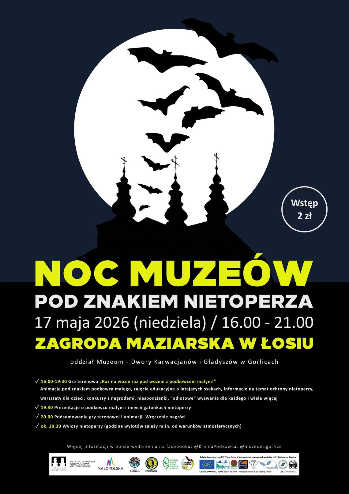 zdjęcie przedstawia plakat promujacy wydarzenie - Noc Muzeów pod znakiem Nietoperza