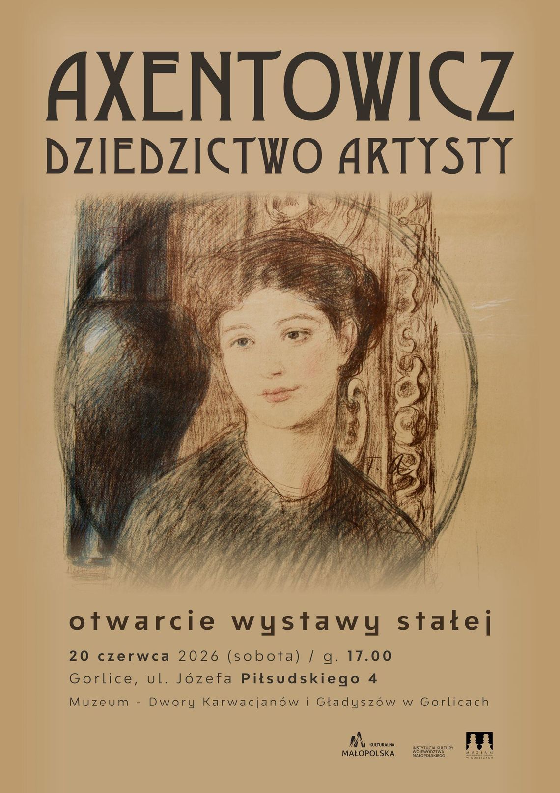 Zdjęcie przedstawia plakat zapowiadający wydarzenie - Nowe oblicze kolekcji Teodora Axentowicza