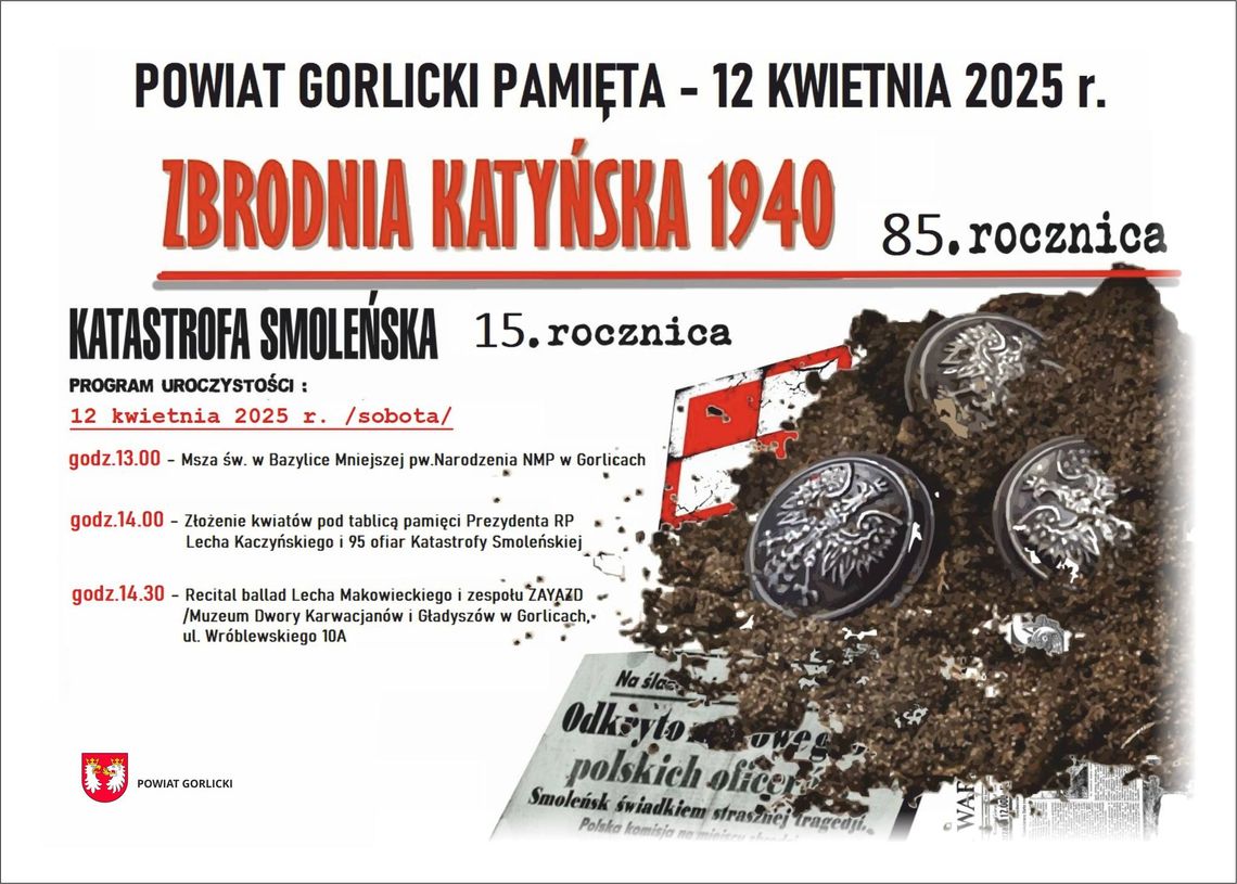 Plakat Obchody 85. rocznicy Zbrodni Katyńskiej i 15. rocznicy Katastrofy Smoleńskiej