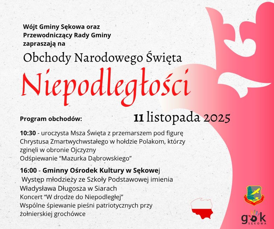 Plakat zapowiadający wydarzenie, Obchody Narodowego Święta Niepodległości w Sękowej