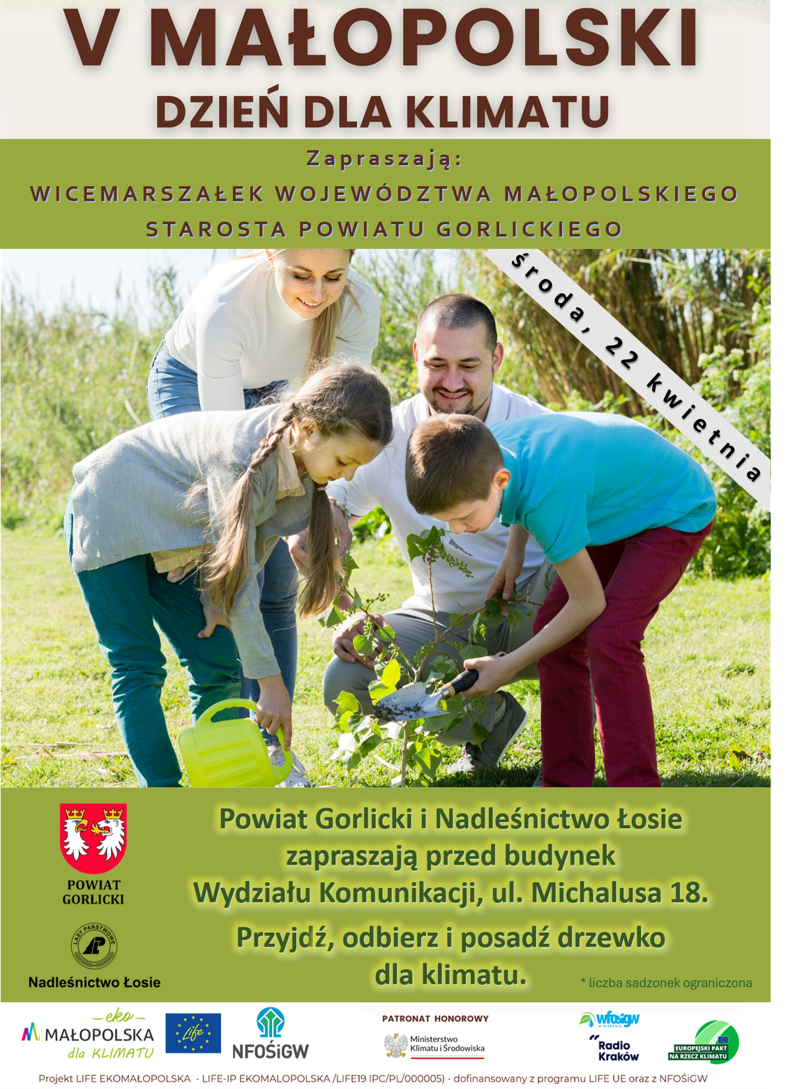 Odbierz sadzonkę - V edycja kampanii "Małopolski Dzień dla Klimatu" | zapowiedzi wydarzeń - halogorlice.info plakat zapowiadający wydarzenie - Odbierz sadzonkę - V edycja kampanii "Małopolski Dzień dla Klimatu"