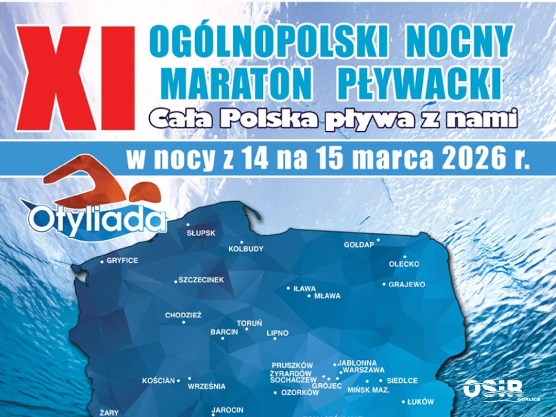 Plakat zapowiadający wydarzenie - Ogólnopolski Nocny Maraton Pływacki Otyliada