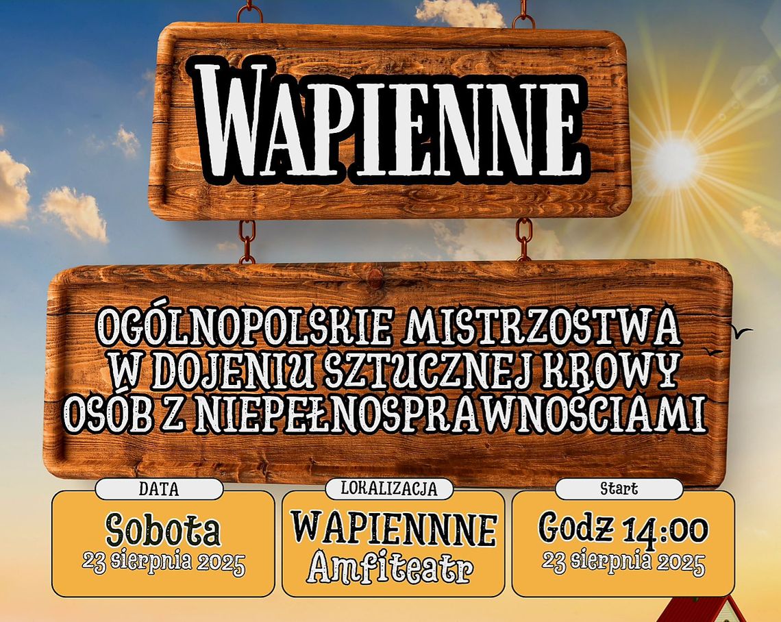 Plakat promujący Ogólnopolskie Mistrzostwa w dojeniu sztucznej krowy osób z niepełnosprawnościami