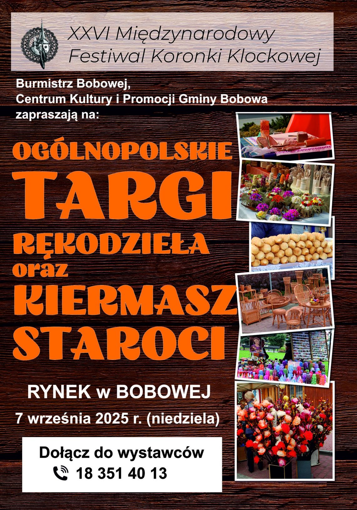 Ogólnopolskie Targi Rękodzieła oraz Kiermasz Staroci w Bobowej | halogorlice.info Zdjęcie przedstawia plakat promujący wydarzenie Ogólnopolskie Targi Rękodzieła oraz Kiermasz Staroci w Bobowej