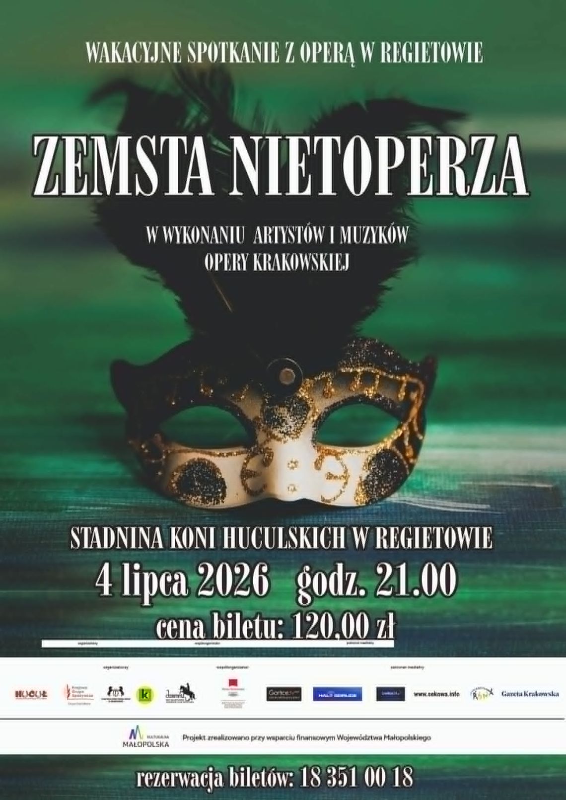 Opera Krakowska wystąpi w Regietowie. Nocne widowisko „Zemsta Nietoperza” | zapowiedzi wydarzeń - halogorlice.info Zdjęcie przedstawia plakat zapowiadający wydarzenie - Opera Krakowska wystąpi w Regietowie. Nocne widowisko „Zemsta Nietoperza”