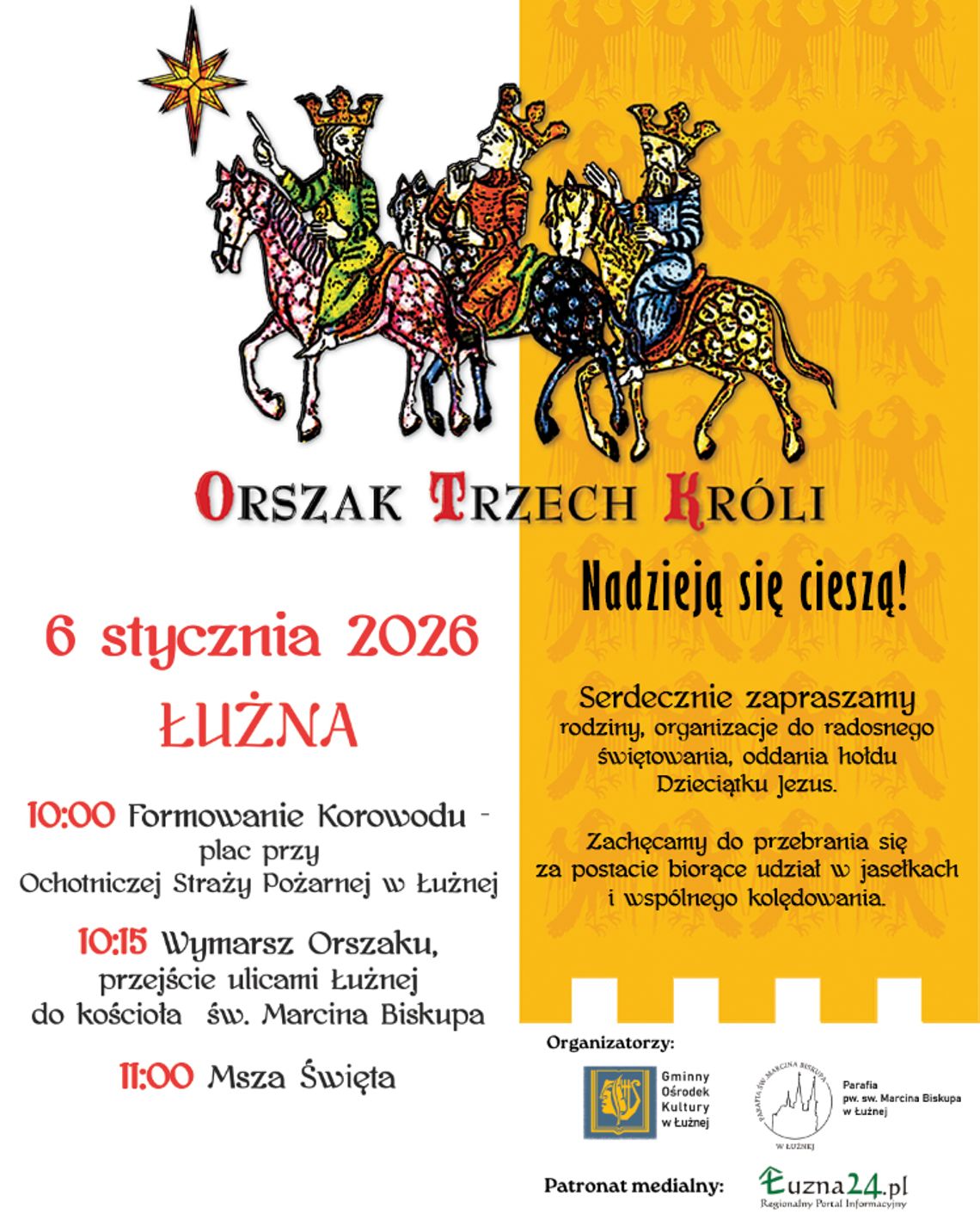 Plakat zapowiadający wydarzenie - Orszak Trzech Króli w Łużnej