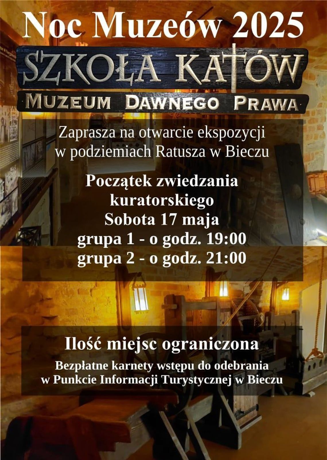 Plakat promujący otwarcie eskpozycji w Bieckiej Szkole Katów