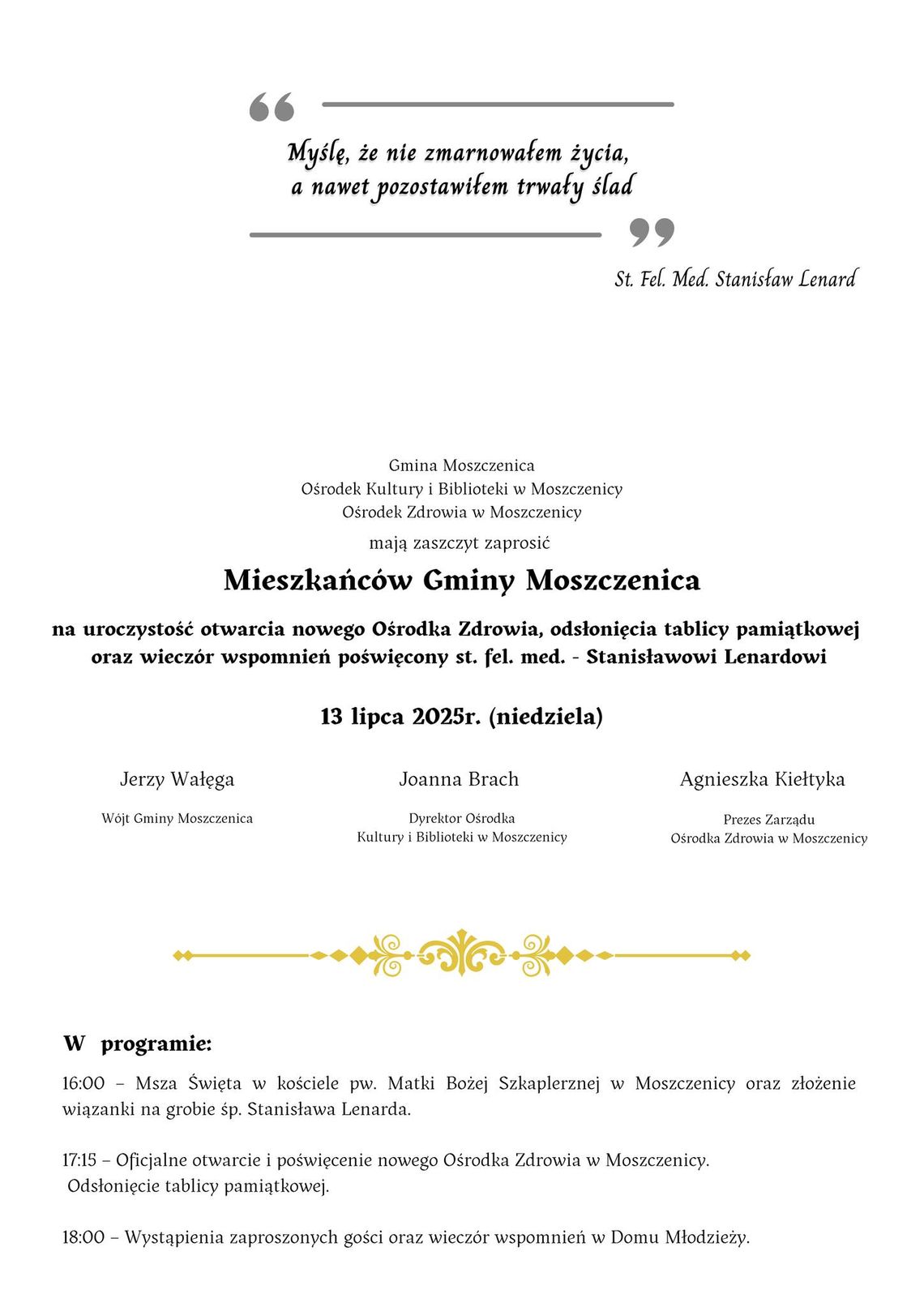 Otwarcie Ośrodka Zdrowia w Moszczenicy | halogorlice.info Plakat promujący Otwarcie Ośrodka Zdrowia w Moszczenicy