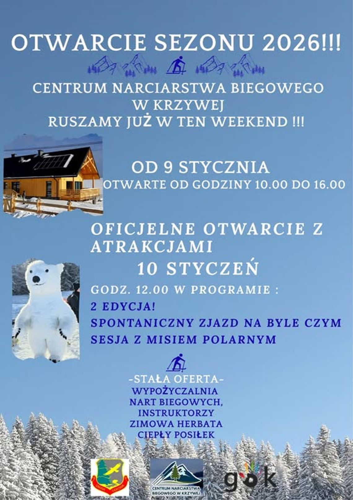 Plakat zapowiadający wydarzenie - Otwarcie sezonu narciarstwa biegowego 2026 w Krzywej