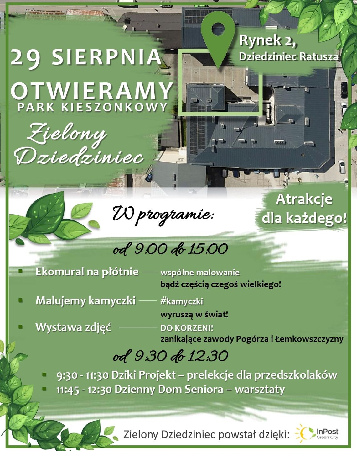 Otwarcie Zielonego Dziedzińca w Gorlicach | halogorlice.info Zdjęcie przedstawia plakat promujący wydarzenie Otwarcie Zielonego Dziedzińca