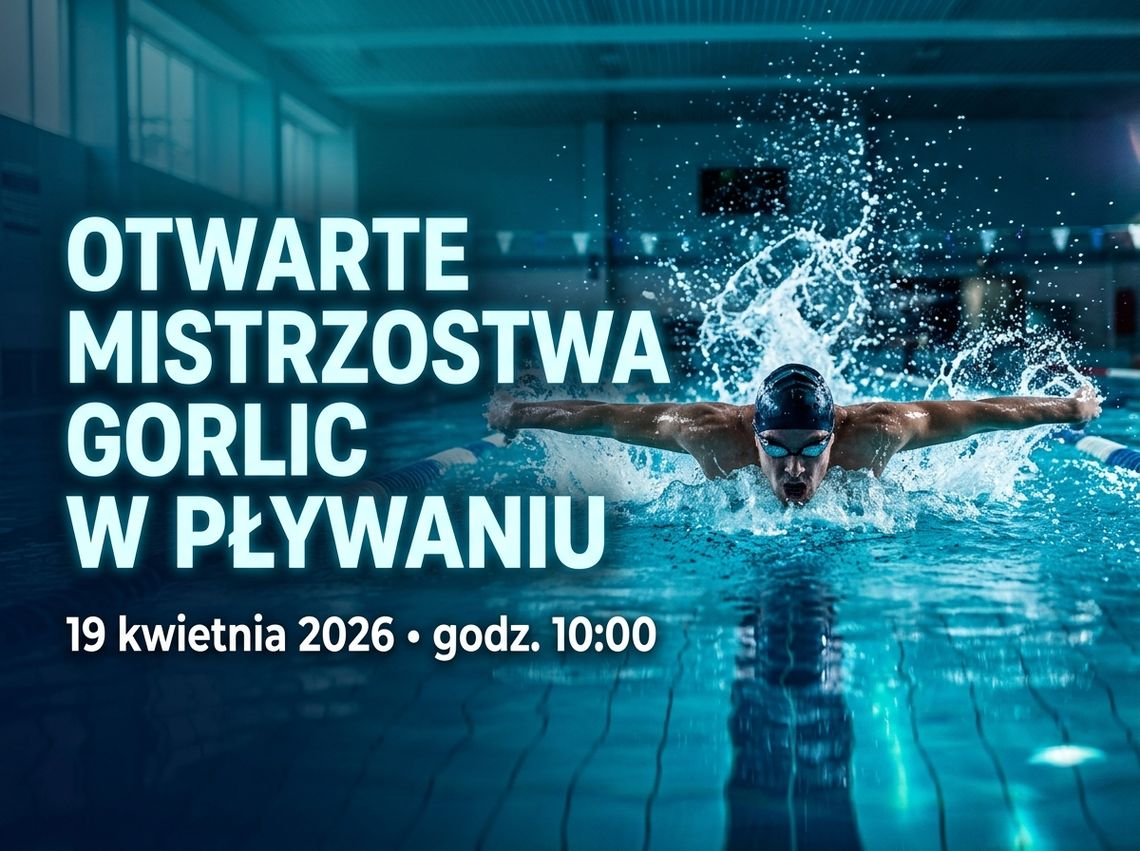 plakat zapowiadający wydarzenie - Otwarte Mistrzostwa Gorlic w Pływaniu