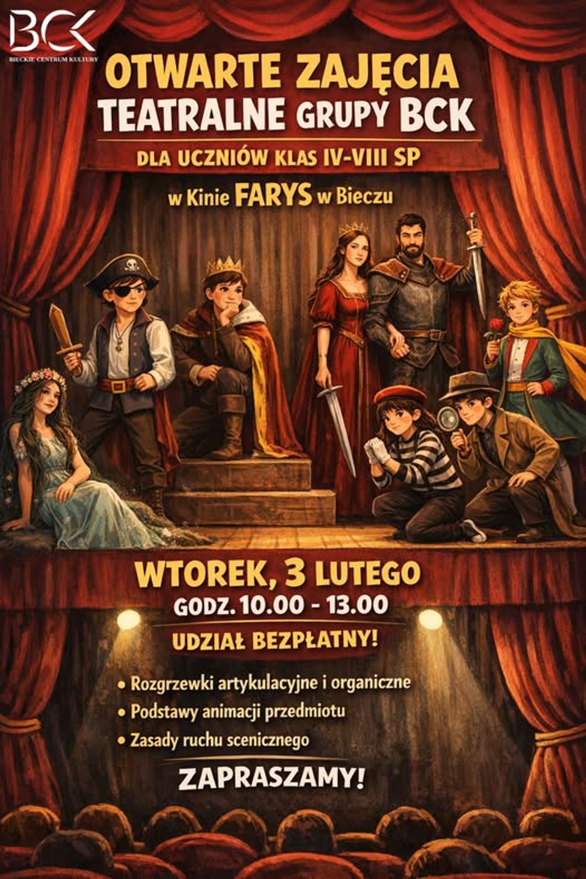 Otwarte warsztaty teatralne w Bieczu | zapowiedzi wydarzeń - halogorlice.info plakat zapowiadający wydarzenie - Otwarte warsztaty teatralne w Bieczu