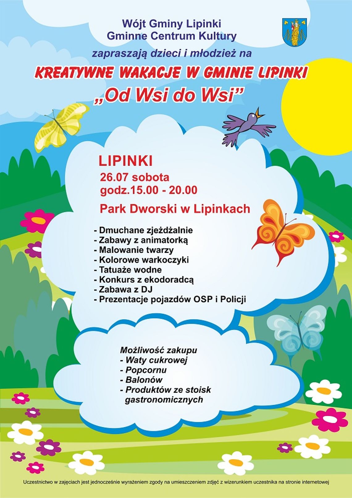 Plakat zapowiadający wydarzenie Piknik dla dzieci w Lipinkach