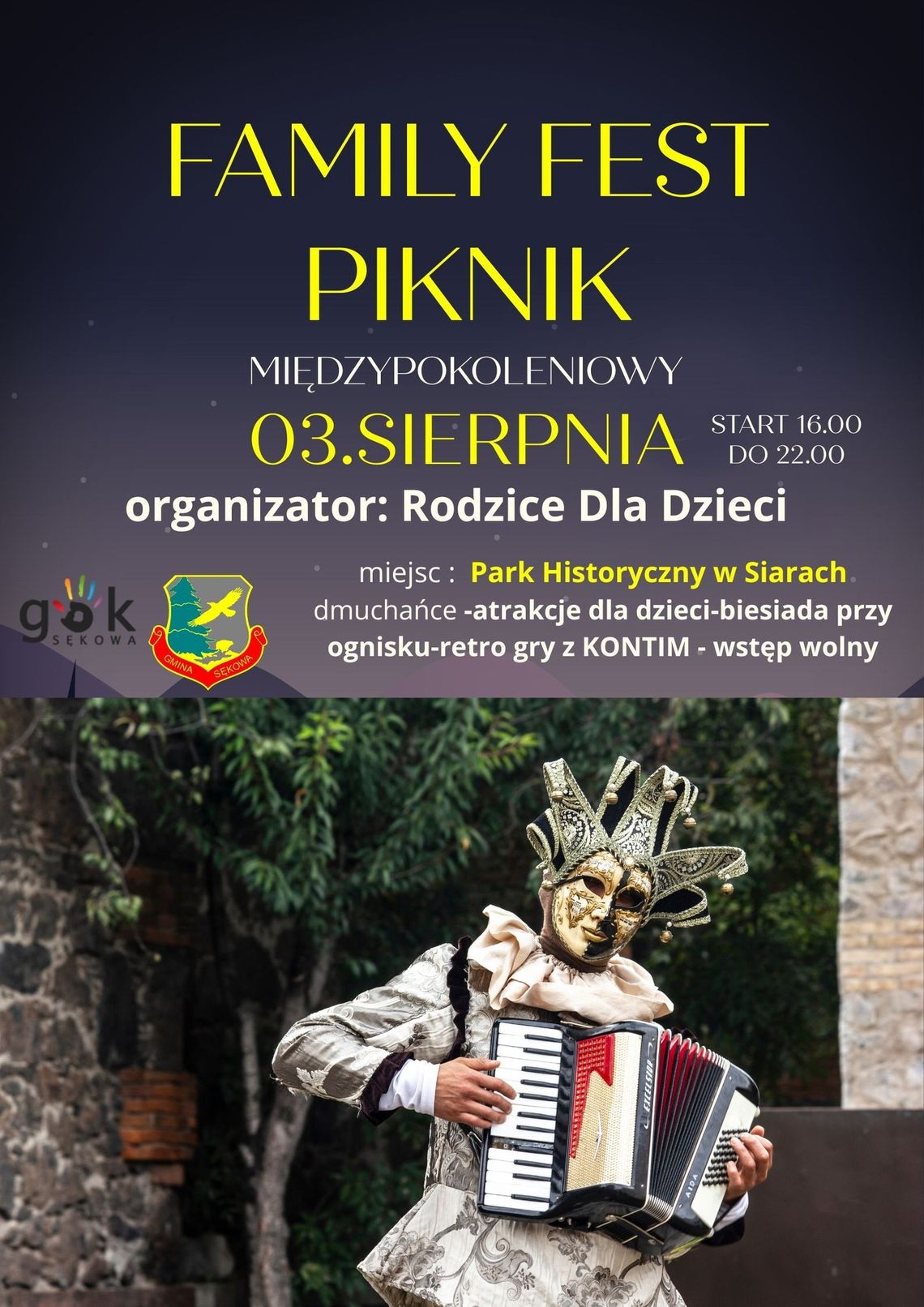 Plakat zapowiadający Piknik międzypokoleniowy w Siarach
