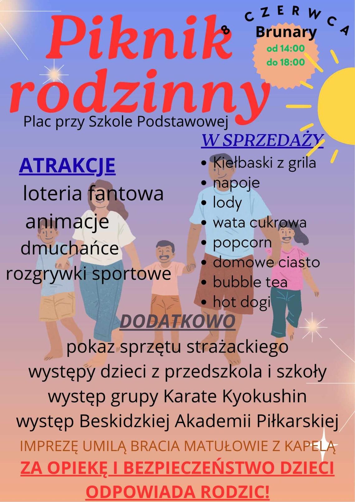 Piknik Rodzinny w Brunarach | halogorlice.info Plakat zapowiadający wydarzenie Piknik Rodzinny w Brunarach