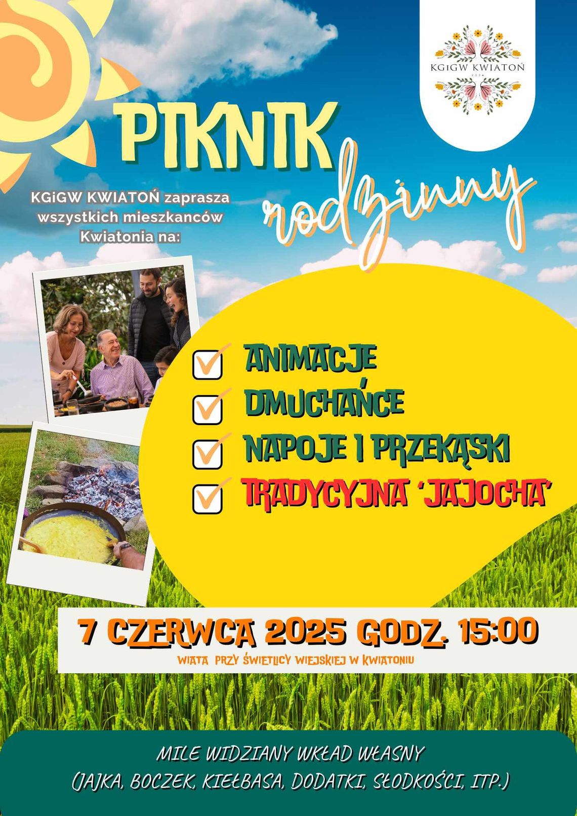 Piknik rodzinny w Kwiatoniu | halogorlice.info Plakat zapowiadający wydarzenie Piknik rodzinny w Kwiatoniu