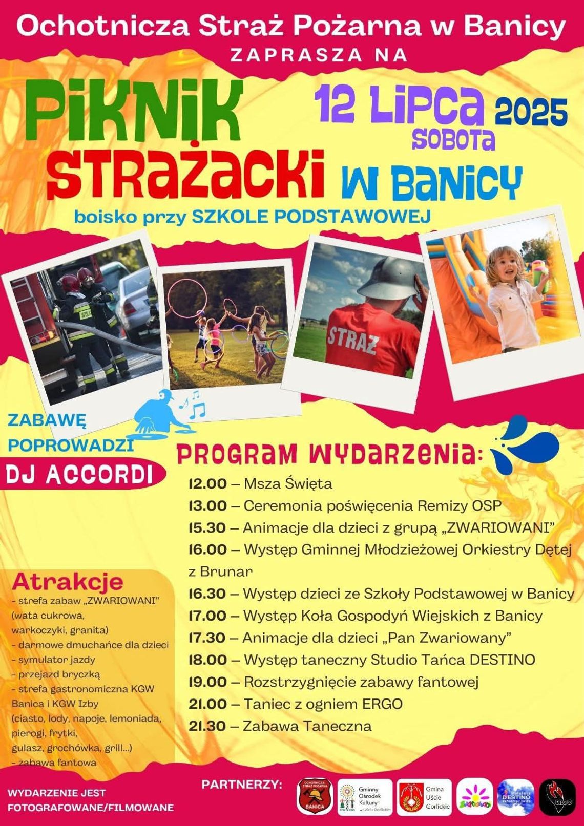 Plakat zapowiadający Piknik Strażacki w Banicy