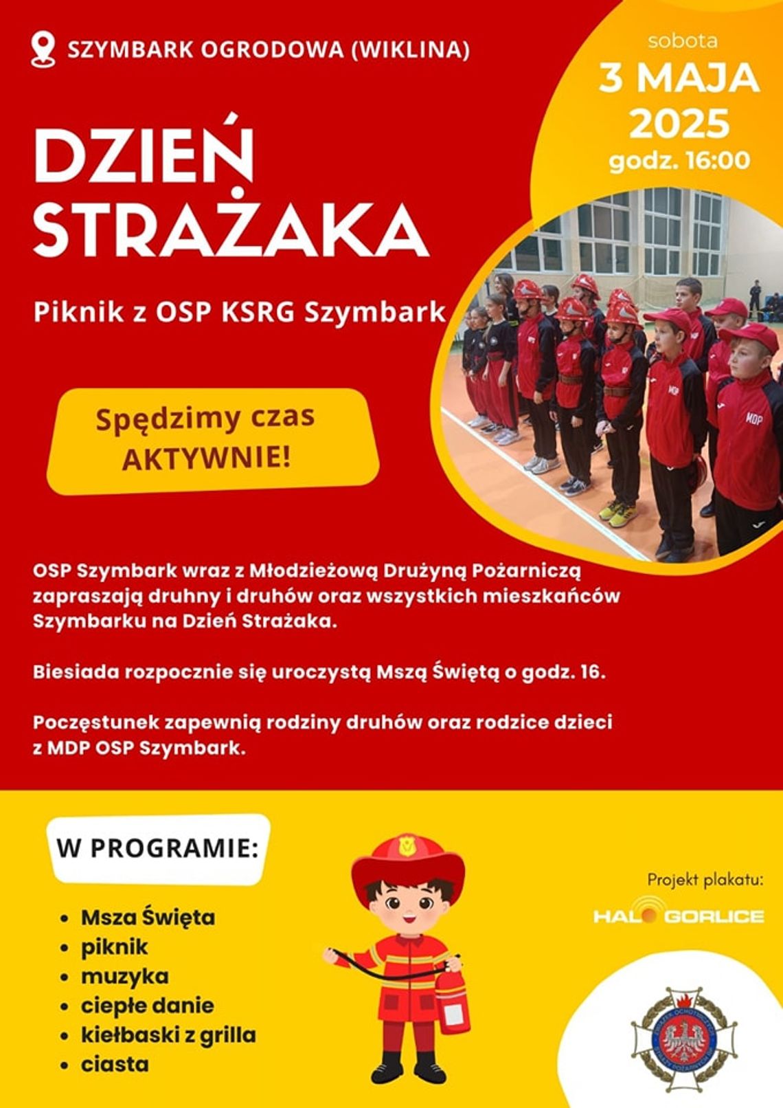 Piknik z okazji Dnia Strażaka w Szymbarku | halogorlice.info Plakat promujący Dzień Strażaka w Szymbarku