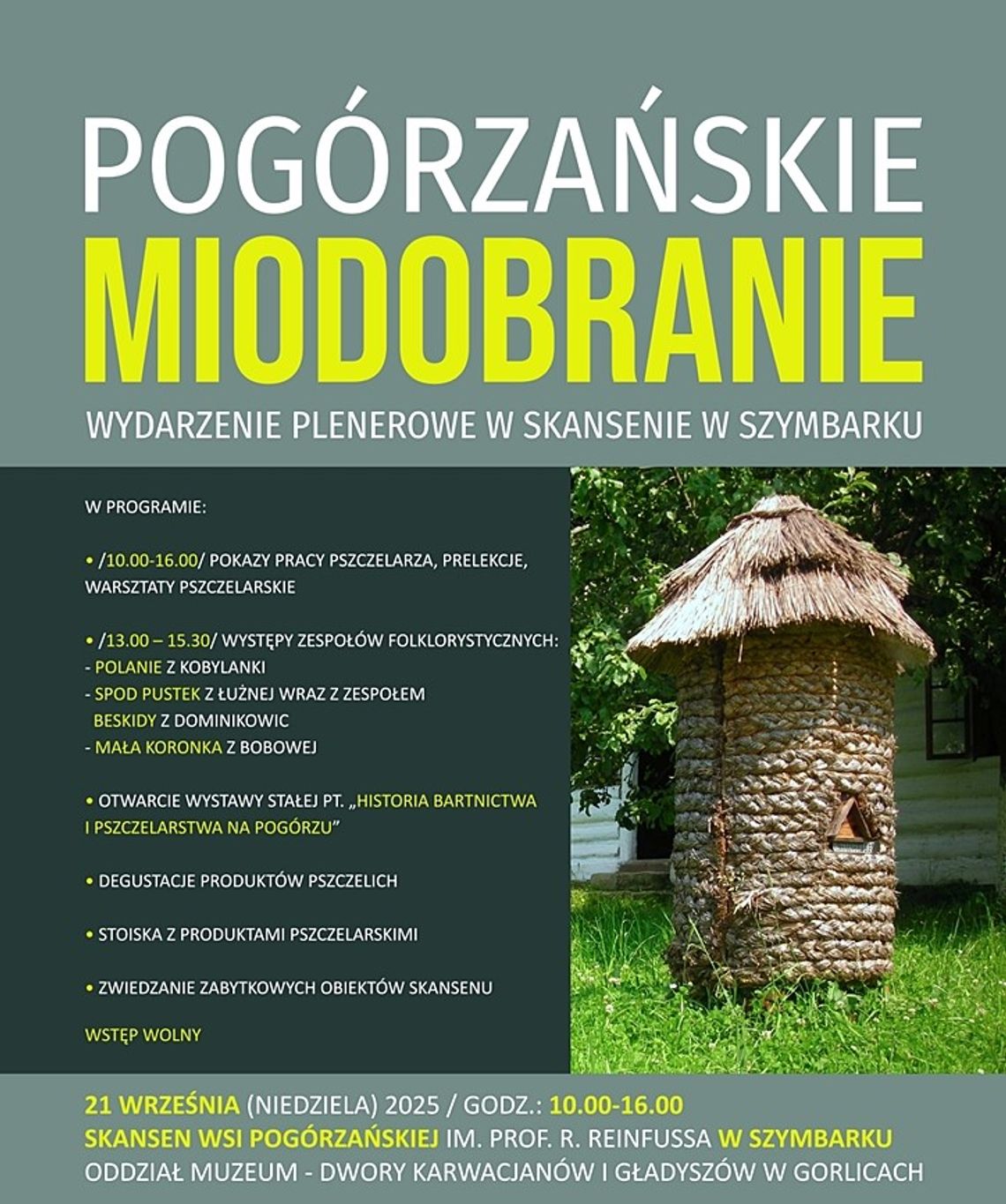 Zdjęcie przedstawia plakat promujący wydarzenie Pogórzańskie miodobranie