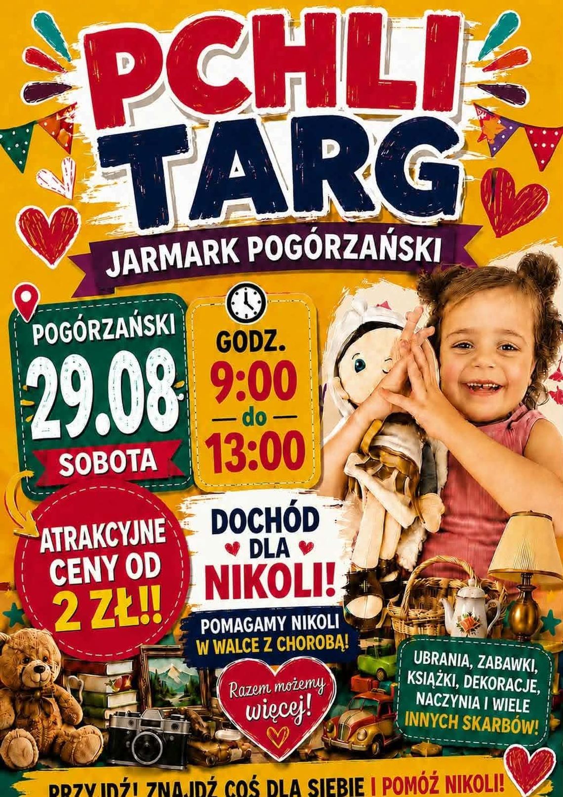 Pomoc dla Nikoli! Pchli targ na Jarmarku Pogórzańskim | zwiastuny wydarzeń - halogorlice.info Plakat promujący wydarzenie