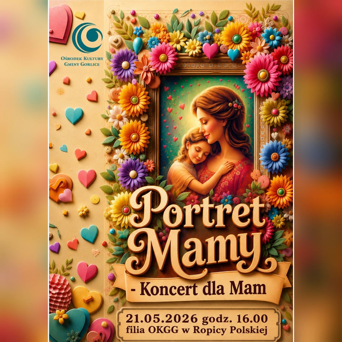 plakat zapowiadający wydarzenie -Portret mamy - koncert dla mam