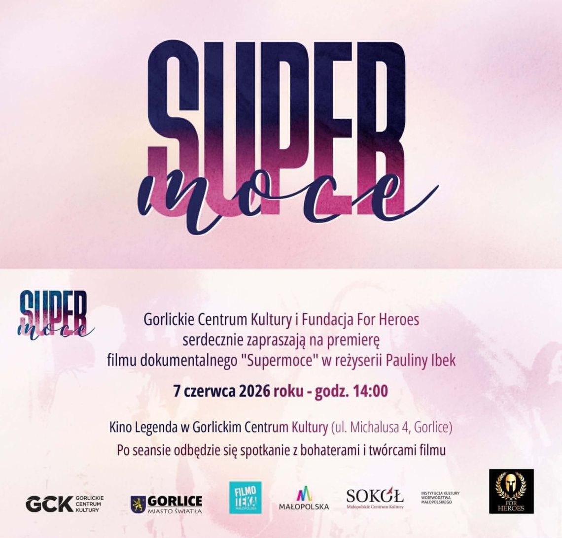 Zdjęcie przedstawia plakat zapowiadający wydarzenie - Premiera filmu dokumentalnego „Supermoce”