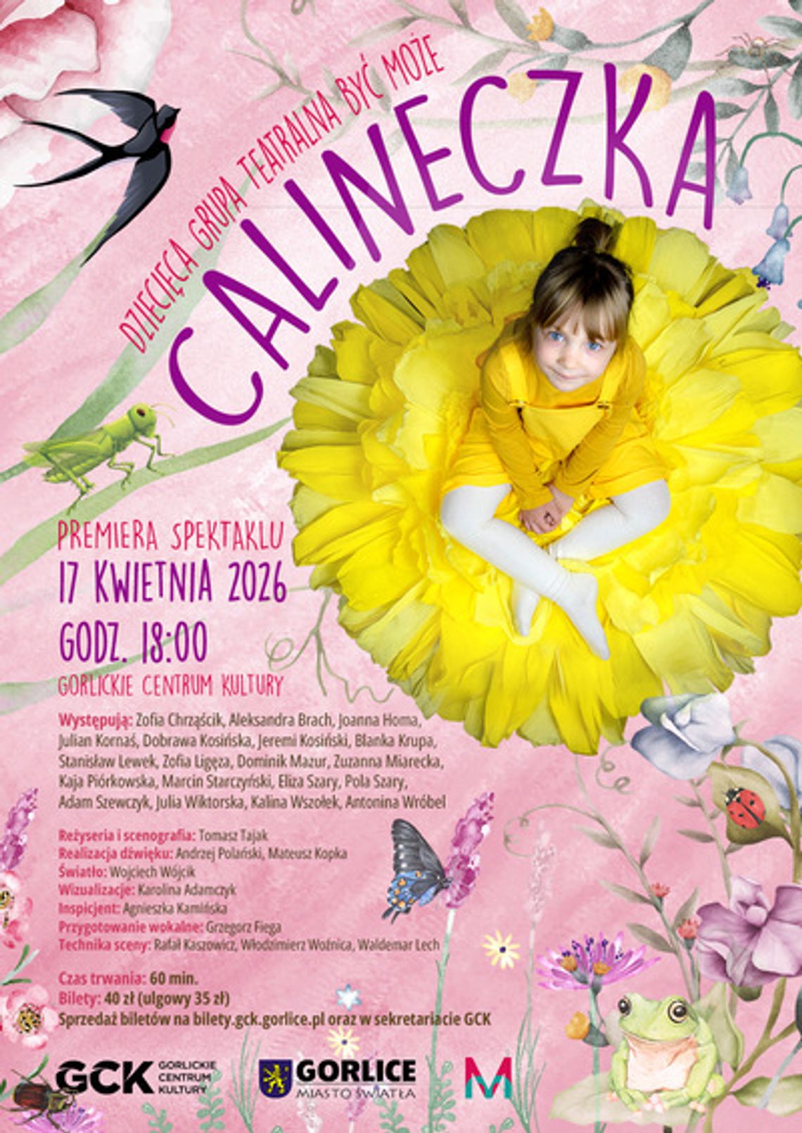 plakat zapowiadający wydarzenie - Premiera spektaklu „Calineczka”