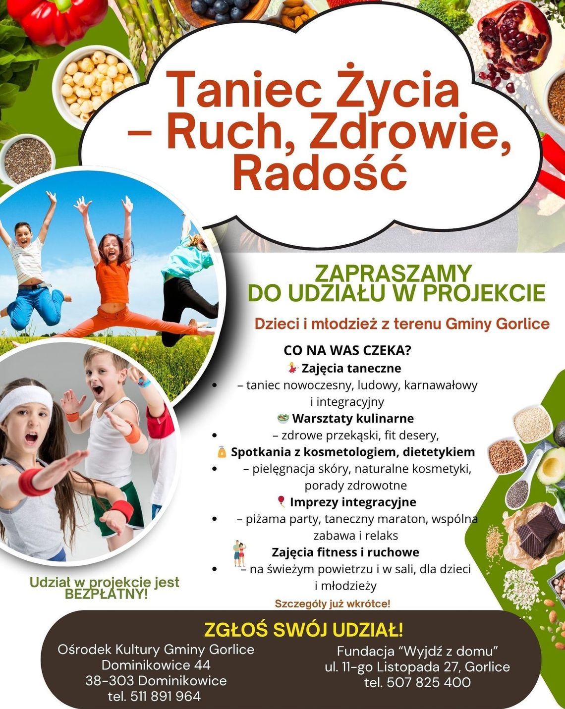 Projekt pt. Taniec Życia – Ruch, Zdrowie, Radość | halogorlice.info Plakat zapowiadający wydarzenie Projekt pt. Taniec Życia – Ruch, Zdrowie, Radość