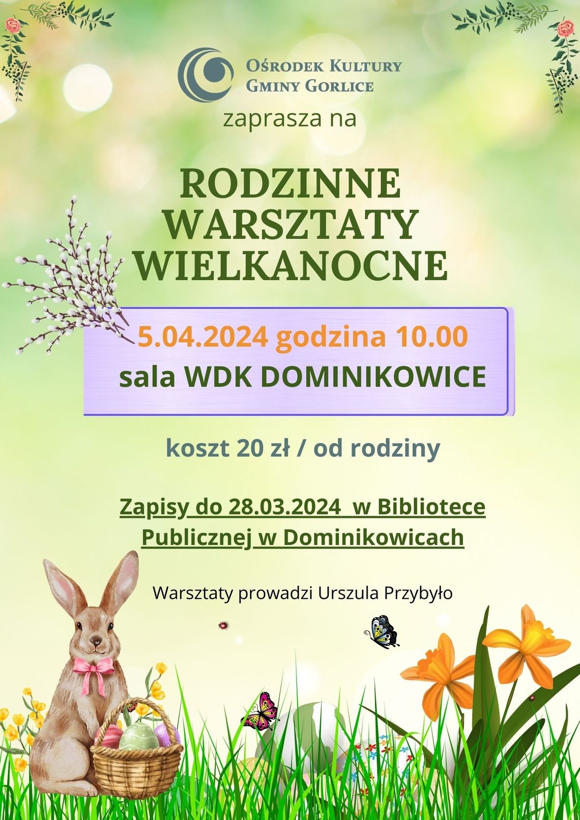 Plakat warsztaty wielkanocne w Dominikowicach