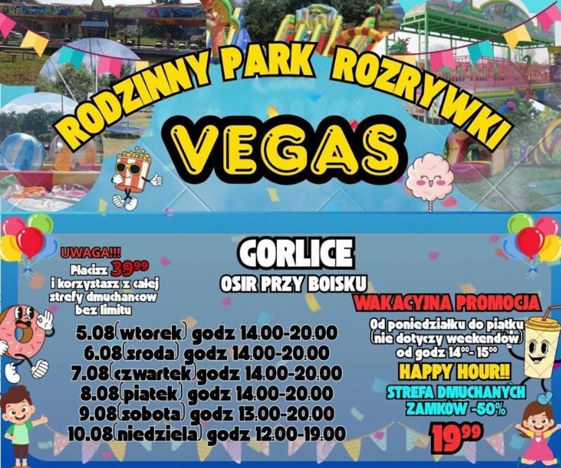 Rodzinny Park Rozrywki VEGAS | halogorlice.info Zdjęcie przedstawia plakat promujący Rodzinny Park Rozrywki VEGAS
