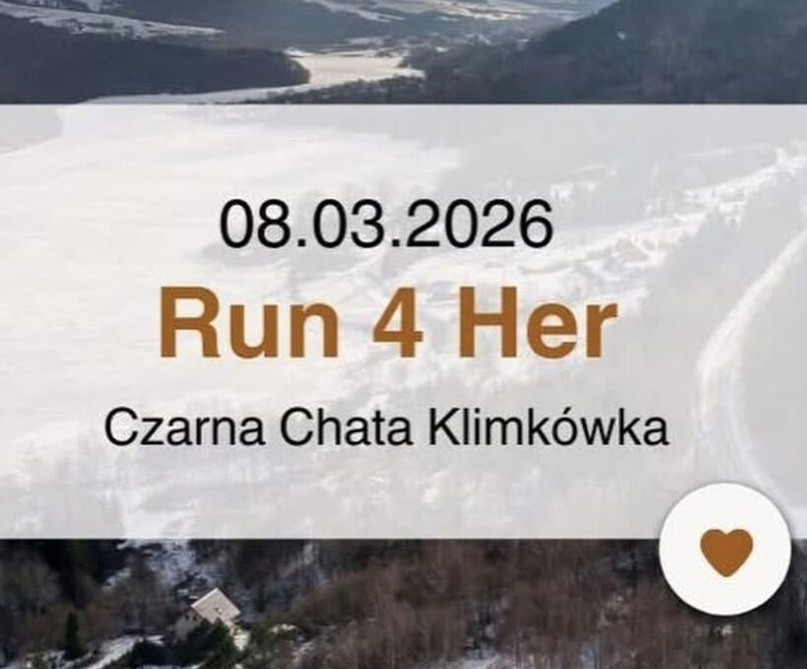 plakat zapowiadający wydarzenie - Run 4 Her Klimkówka – Bieg z sercem na Dzień Kobiet