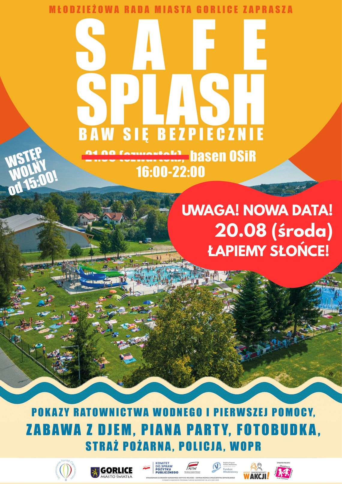 Zdjęcie przedstawia plakat promujący wydarzenie Safe Splash. Baw się bezpiecznie