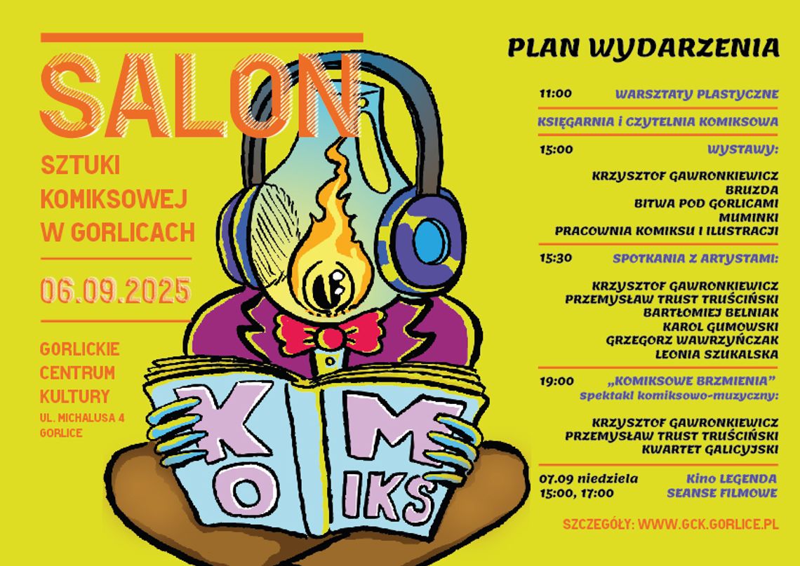 Zdjęcie przedstawia plakat promujący Salon Sztuki Komiksowej w Gorlicach