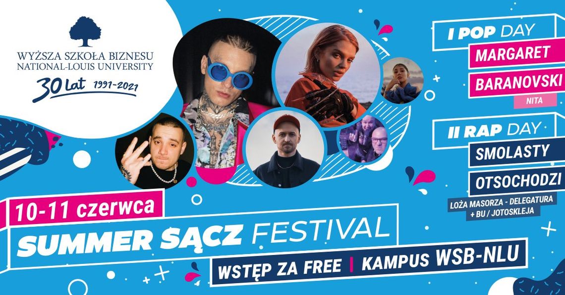 SMOLASTY | OTSOCHODZI | MARGARET | BARANOVSKI – Summer Sącz Festival w WSB-NLU! | zapowiedzi imprez – halogorlice.info