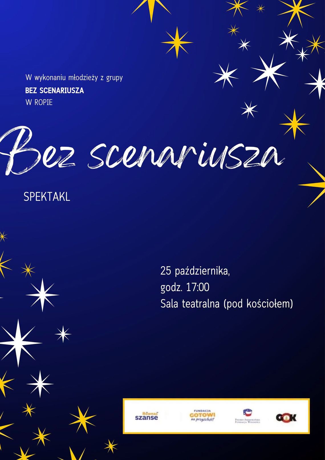 Plakat promujący spektakl pt. Bez scenariusza