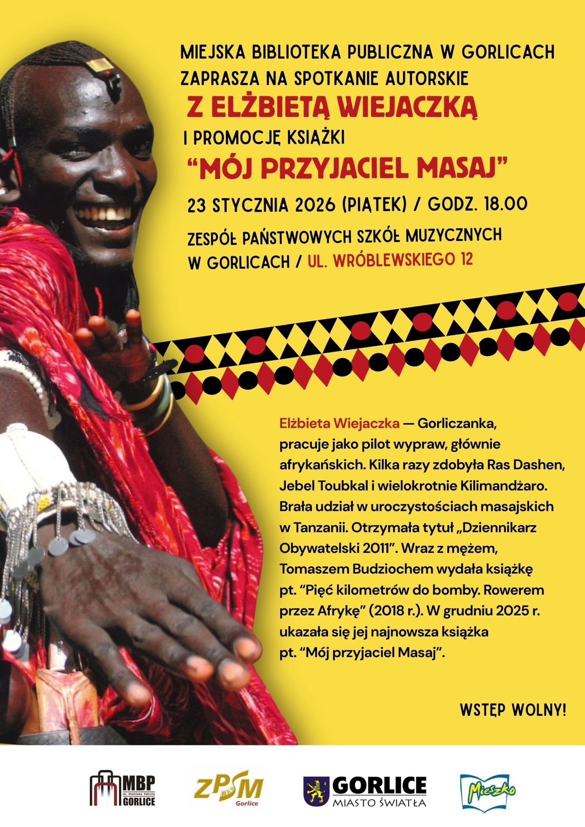 Plakat zapowiadający wydarzenie - Spotkanie autorskie z Elżbietą Wiejaczką