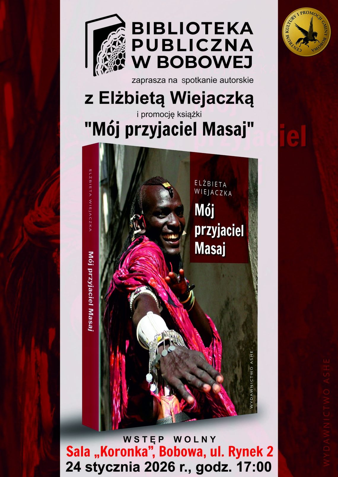 Plakat zapowiadający wydarzenie - Spotkanie autorskie z Elżbietą Wiejaczką